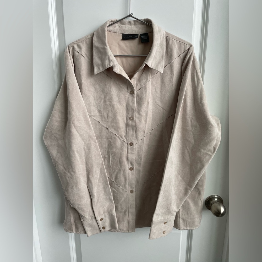 Relativity Beige Faux Suede Button-Up Shirt